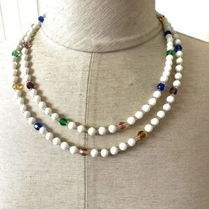 White colorful beaded long necklace